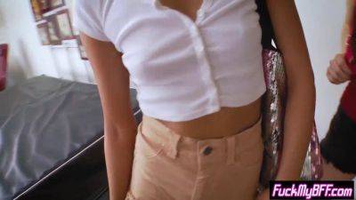 Sneaky foursome with small tits stepsisters getting banged by bigcocks - sexu.com