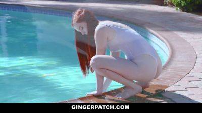 Naughty Redhead with small tits takes a huge dick in the pool & gets a cumshot - sexu.com