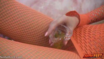 Chloe James Rubs One Out In Orange Fishnets - hotmovs.com