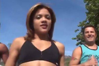 Slender Brunette Only Happy When Has Three Dicks To Suck - hotmovs.com