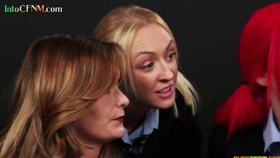 CFNM college babes give group classroom HJ to student - hotmovs.com