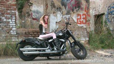 Hot Babe In Stockings Loves Her New Bike - hclips.com