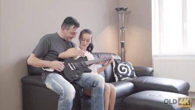 Aroused babe places wet pussy on top of old guy's fuckstick - sexu.com - Czech Republic