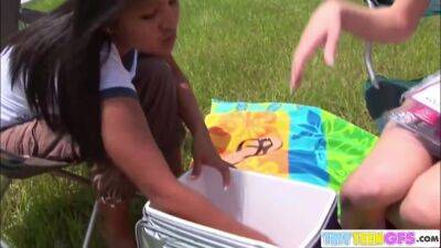 BrookeSkye and Asian Babe Licking and Masturbating Dildo Outdoor - hotmovs.com