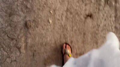 Little Kathy Pulls Over The Car And Pee Outside - upornia.com