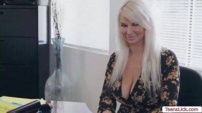 Busty Boss And Her Wife Lick The Wet Pussy Of Her Secretary - hotmovs.com