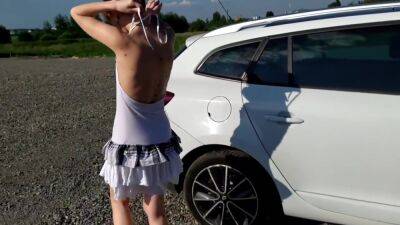 Crazy Exhibitionist Naked Drives A Car And Flashing With Holes In The Mall (no Panties, Upskirt) - upornia.com