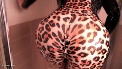 Latex Rubber Leopard Print Catsuit And Milk In The Bath. Curvy Fetish Milf Teasing - hotmovs.com - Germany