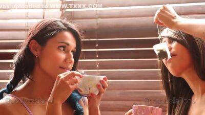 Two Brunette Lesbian Teen Girls Playing - hotmovs.com