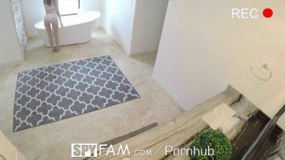 Danni Rivers - Step bro spies on tanning step sister and creams on her petite tits - sexu.com