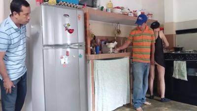 The Cuckold Looks Surprised As His Stepdad Fucks Me Hard In The Kitchen While I Swallow His Milk - voyeurhit.com