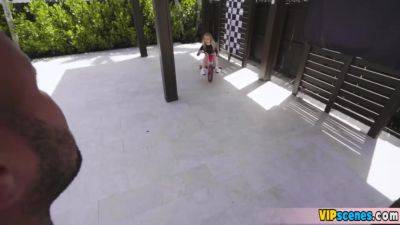 Blonde Cute Stepsister Wearing A Funny Race Car Uniform - videomanysex.com