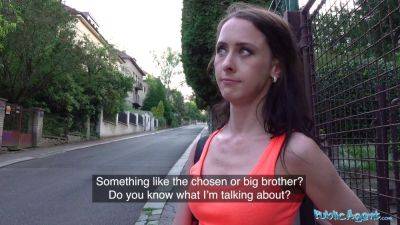 Watch Slim & Lola Black get pounded in public train track by a hot agent in POV - sexu.com - Czech Republic