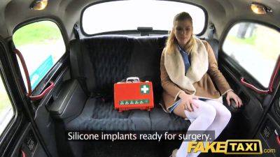 Naughty Nurse in lingerie fucks in the backseat of a taxi - sexu.com