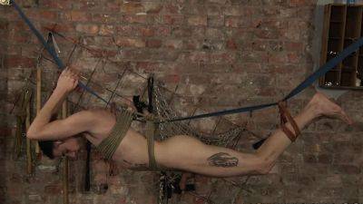 Bondage sub Timmy Treasure waxed big cock handjob maledom - drtuber.com