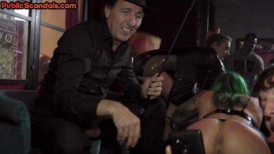 Scandalous BDSM sluts whipped and fucked in public orgy - txxx.com