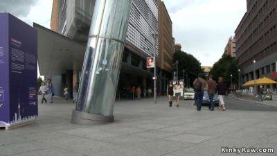 Hot Brunette Euro Slave Bailey Hanged From A Bridge In - videomanysex.com