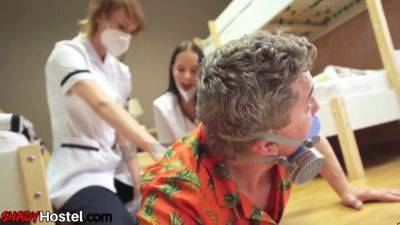 Hostel room nurses fucked in 3some after rimjob check - hotmovs.com