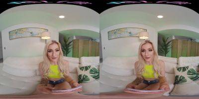 Skinny blonde gets off with her sex toy in VR - hotmovs.com