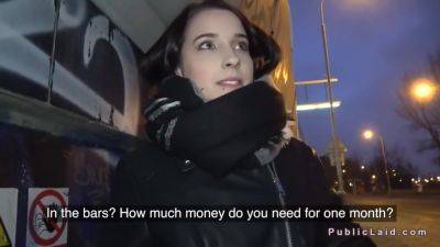 Black Haired Brunette Babe Takes Money From Public - hclips.com