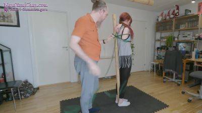 Girl Tied Hanging Under Bamboo Pole - upornia.com