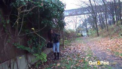 Shy Brunette tries public pee play with a close-up view - sexu.com - Czech Republic