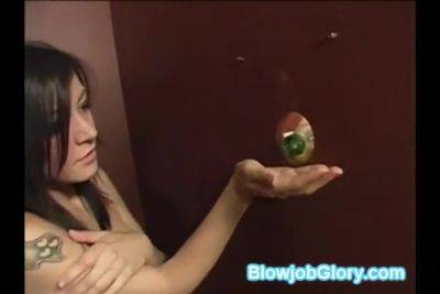 Glory Hole - Busty Brunette Glory Hole Jerks Blows Fat Dong - videomanysex.com