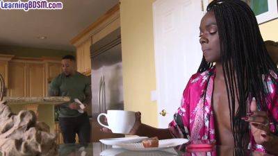 BDSM Ebony GF hard fucked in 3some while deepthroating - txxx.com