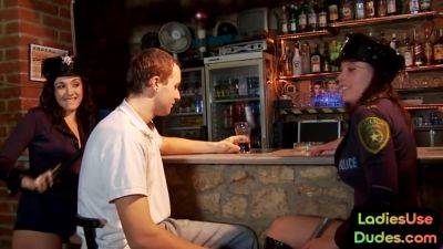 Pegging police CFNM babes in bar fuck strapon sissy in 3way - hotmovs.com