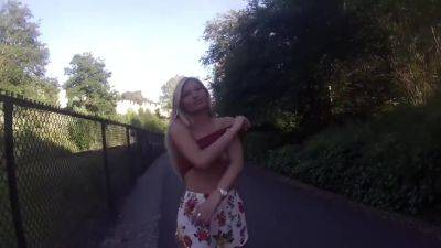 Blonde Showing Her Tits Outside For You - hclips.com