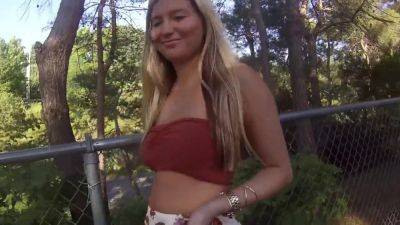 Blonde Showing Her Tits Outside For You - hclips.com