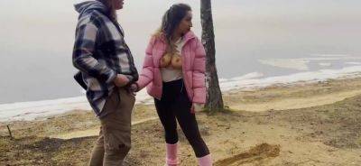 Busty nymphomaniac real flexible girl in black tight spandex leggings gets fucked rough outdoors - inxxx.com