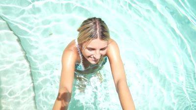 Innocent 18 Year Old Girl Gets Cum On Her Tits In The Pool! - upornia.com