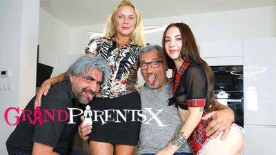 Petite Emma Evans Fucked on the Kitchen Table by 3 Old Pervs for GrandParentsX - txxx.com