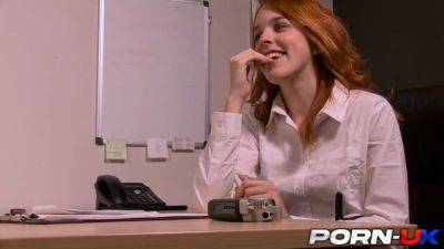 Amarna Miller - Spanish Redhead Amarna Miller gets her tight pussy drilled on the office table - sexu.com - Spain