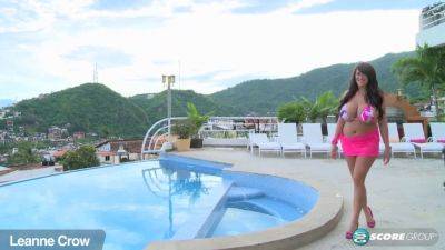 Watch Leanne Crow'sikini get soaked in the pool with her big tits out - sexu.com