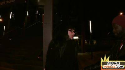 Public interracial blowjob with nerdy slut - hotmovs.com