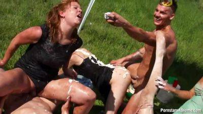 Cum-Covered Blonde's Outdoor Party Part 2 - veryfreeporn.com