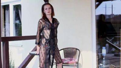 Hairy Brunette, Ira, Reaches Orgasm Outdoors in Solo Session - xxxfiles.com