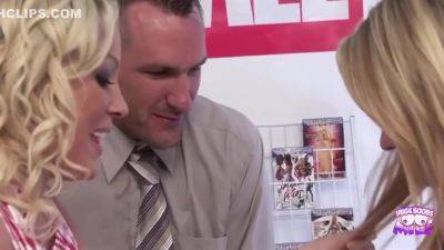 Two Blondes Want To Help Out Their Hunky Customer And His Big Cock - Bigger Cock - hclips.com