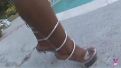 A Blonde Black Babe In High Heels Gets Shagged By A Bbc By The Pool - upornia.com