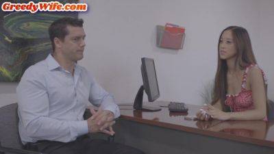 Greedy Asian Wife Cheats Hubby With Colleague In Office - txxx.com