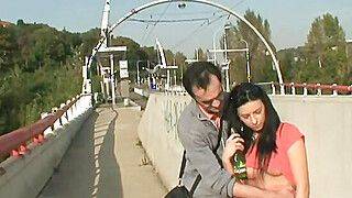 Brunette gets cock in public place - ah-me.com