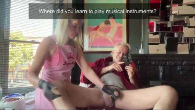 Blonde MILF Nadya Shaves Older Man's Cock in Nursing Uniform - porntry.com