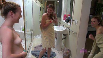 All Three Girls Hit The Shower Where They Compare Their Beautiful Naked Bodies As They Get Wash Up - hotmovs.com