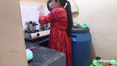 Indian stepson takes advantage of horny big boobs Indian stepmom in the kitchen - hotmovs.com - India