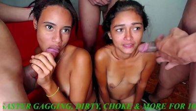Rough Face Fuck for Two Submissive Latina Sluts Swallowing Big Cock - porntry.com