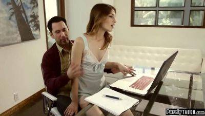 Kristen Scott - Teen Stepdaughter Kristen Scott Seduces Stepdad with Deep Throat and Blowjob - porntry.com