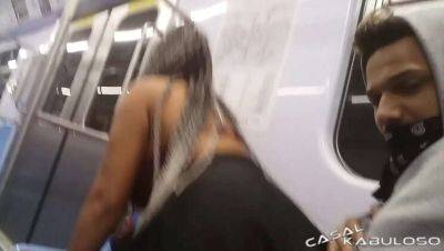 Caah Kabulosa & Vinny Kabuloso Public Quickie on Subway - Big Dick Latina & Ebony Tattooed Babe - porntry.com - Brazil