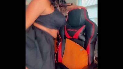 Ebony Slut Rides Dildo and Squirts Solo - porntry.com